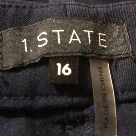 1. State cropped trouser Size 16 zipper front pockets belt loops navy blue pants - Picture 4 of 6